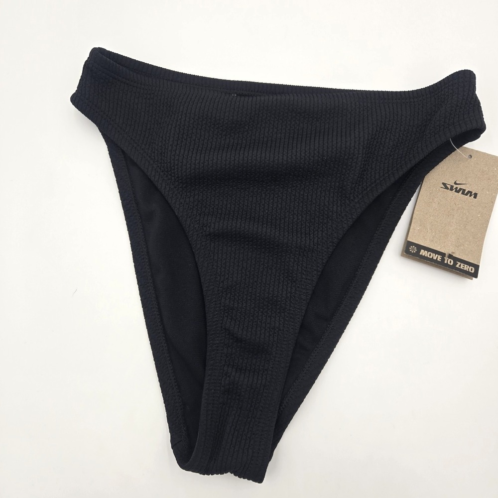 Nike Women's High-Waisted Bikini Swim Cheeky‎ Bottom Textured Black S